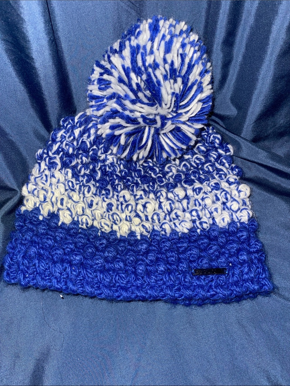 Spyder Blue and White Pom-Pom Knit Beanie for Kids
